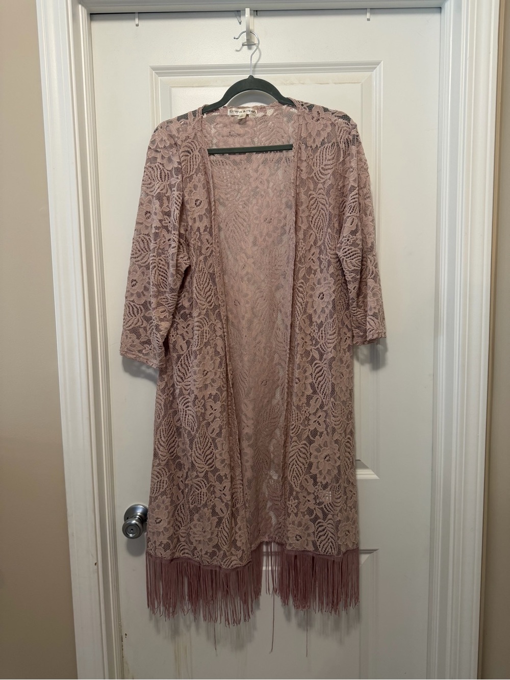 Lace Fringe Kimono - Dusty Mauve